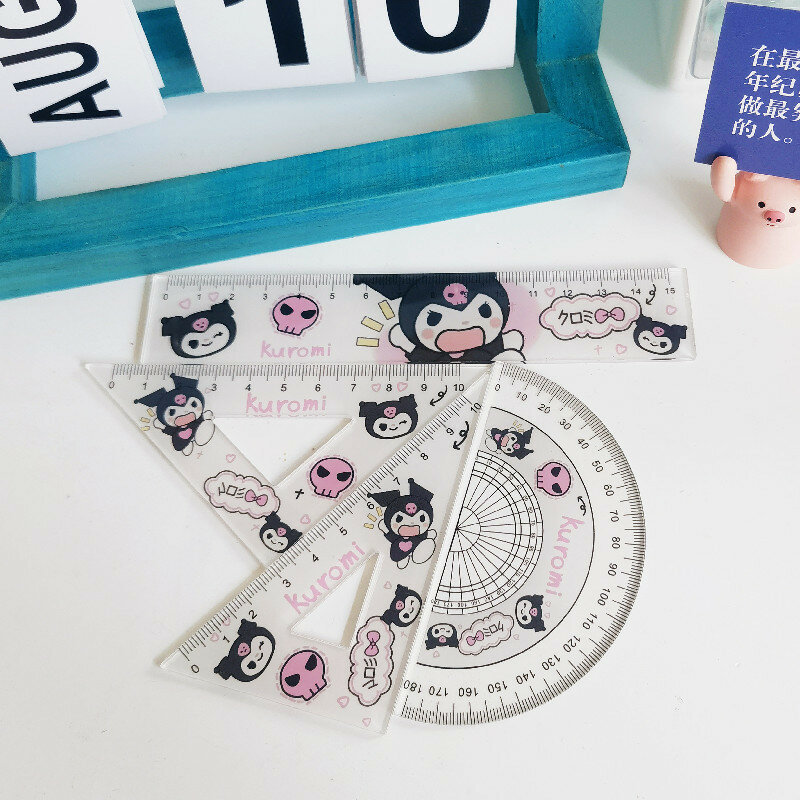 Sanrio Acrylic Cute Triangle Ruler Set of Elementary School Students Straight Ruler Set of Four Kuromi Pochacco Stationery Ruler