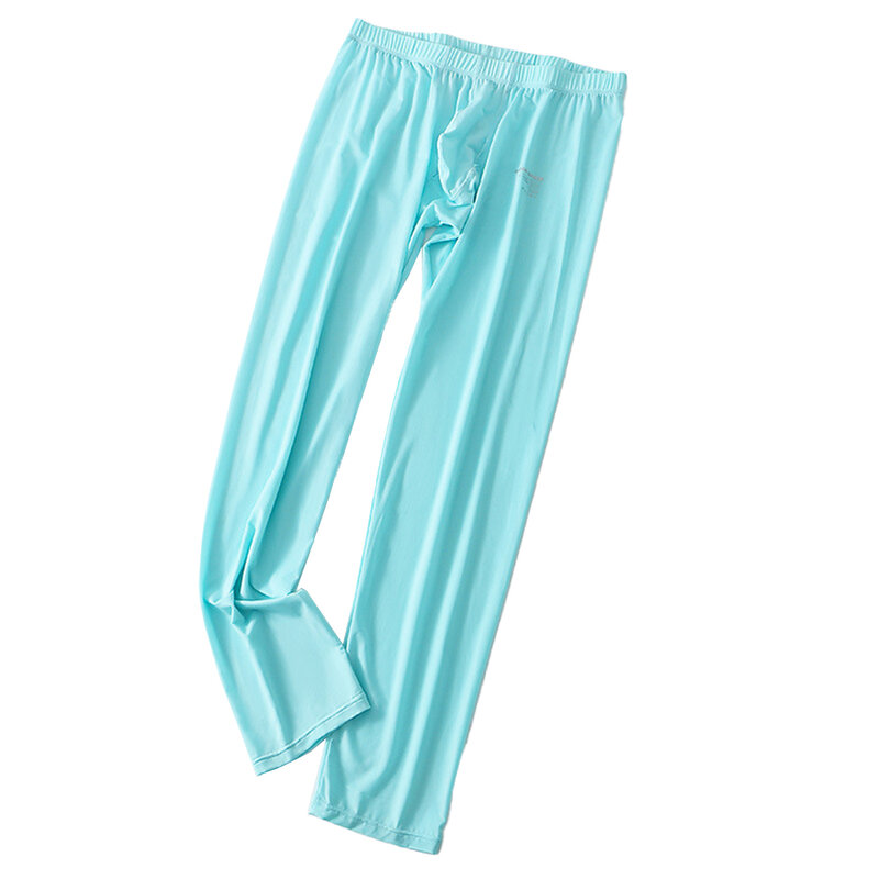 Men's Comf Lingerie Ice Silk Long Johns Homewear Bottoms Solid Sleepwear Bottom Trousers U-convex Pouch Ultra-Thin Pants