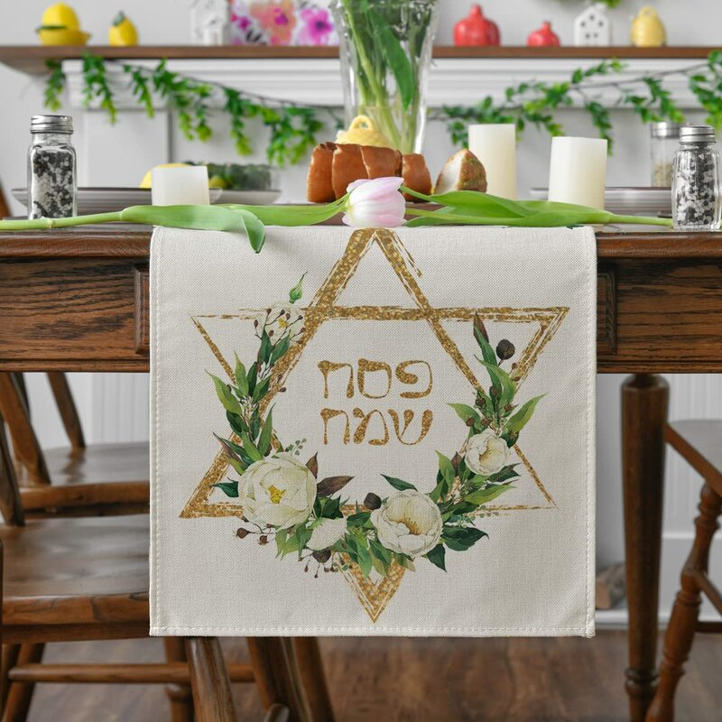 Гексаграмма, цветы, Пасха, льняная настольная дорожка, еврейский праздник на весну, кухня, обеденный стол, украшение для дома, искусственный Декор