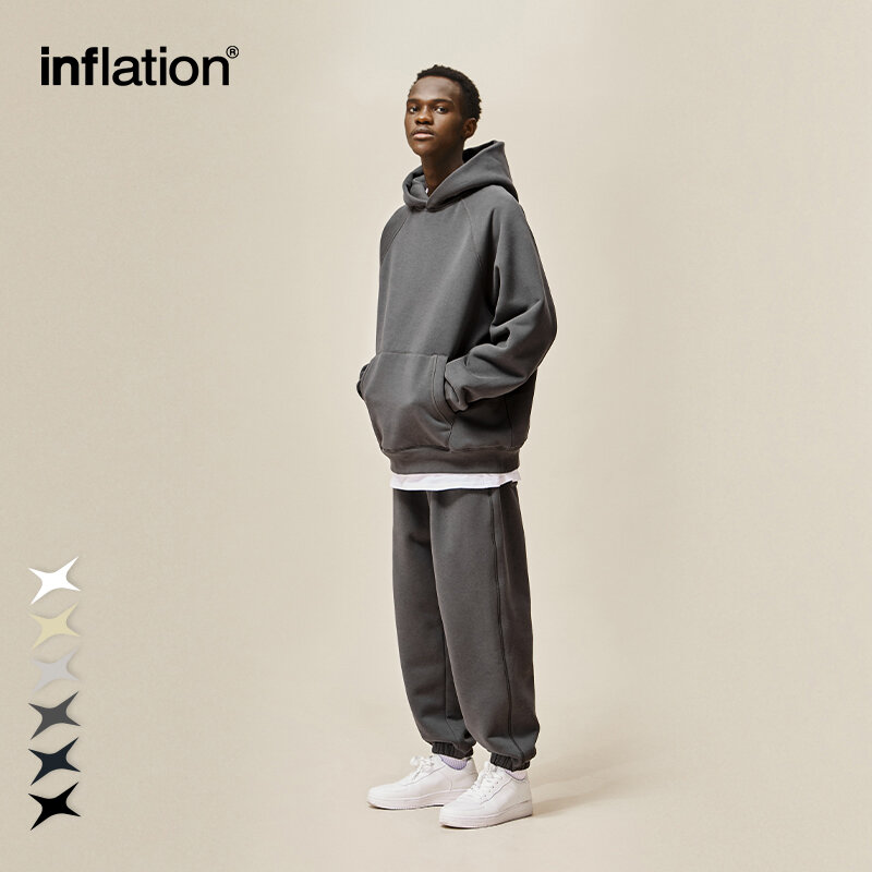 INFLATION-Conjunto de Sudadera con capucha y joggers Unisex, chándal grueso de lana Polar forrada, traje de Jogging de gran tamaño, invierno, 2023