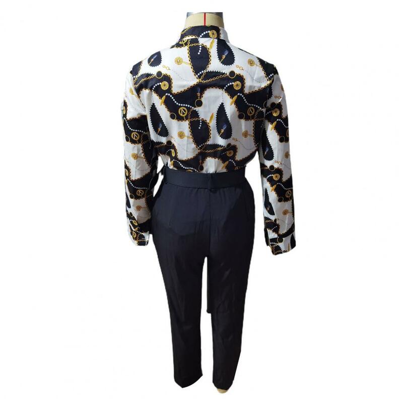 Women Pants Suit Stylish 2-piece Shirt Pants Suit with Stand Collar Cardigan High Waist Pockets Slim Fit Soft Formal for Women
