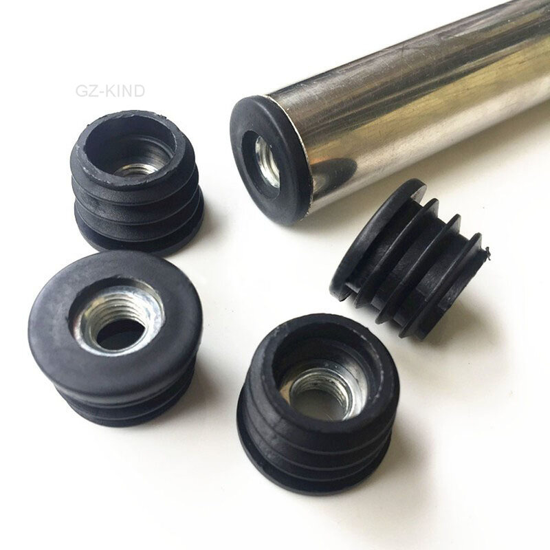 Tappi per tubi rotondi in plastica nera da 2/4/8 pezzi con filettatura metallica M6 Dia 16mm 19mm