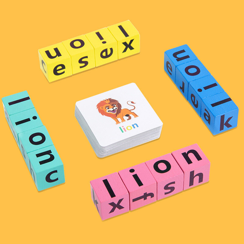 Детский деревянный блок с буквами Монтессори, когнитивный пазл для сопряжения, обучающая головоломка для сочетания слов, развивающие игрушки, игра битвы