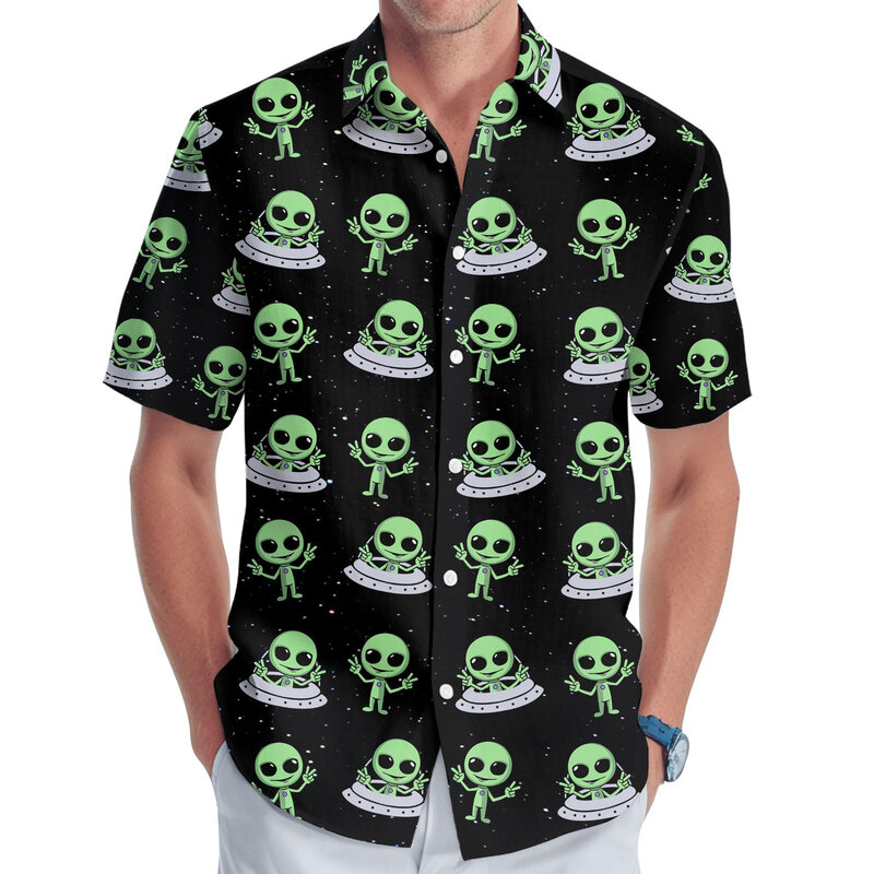 Camisa con estampado 3d de Alien para hombre, camisa informal de gran tamaño con solapa y botones, ropa de verano