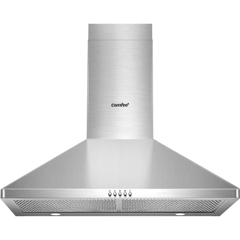 Ducted Pyramid Range 450 CFM Stainless Steel Wall Mount Vent Hood with 3 Speed Exhaust Fan,