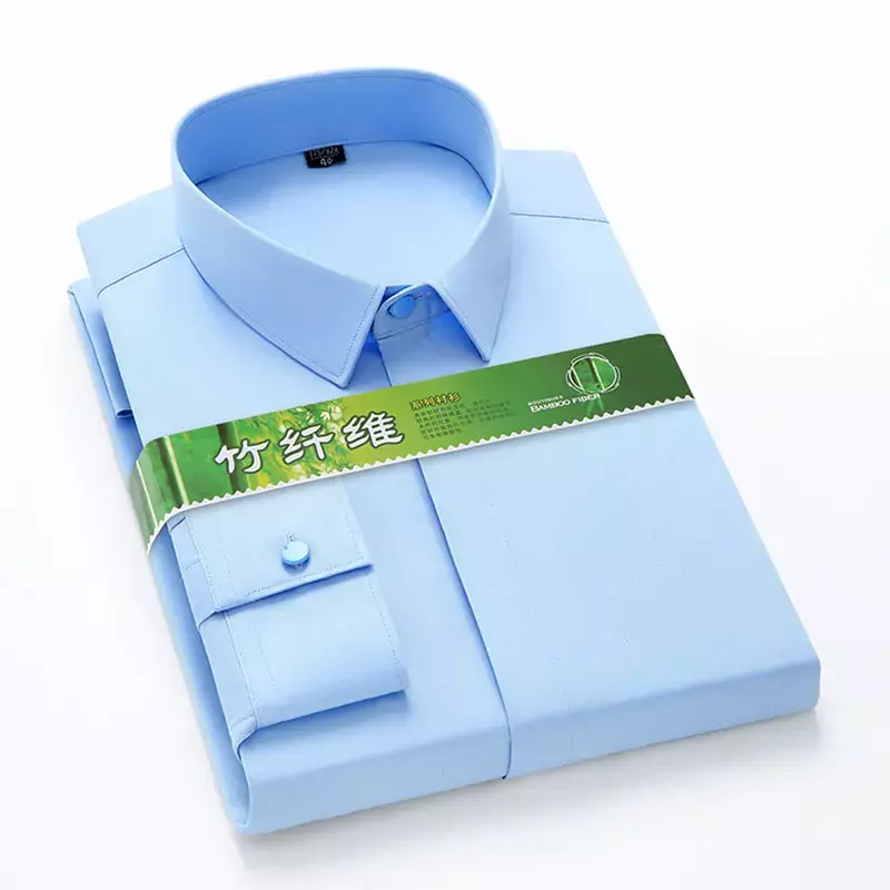 Luxury Men's Bamboo Fiber Shirt Long Sleeve Loose Soft Comfort Elastic Slim Fit No-iron Office Formal Interview Social Tops 6XL