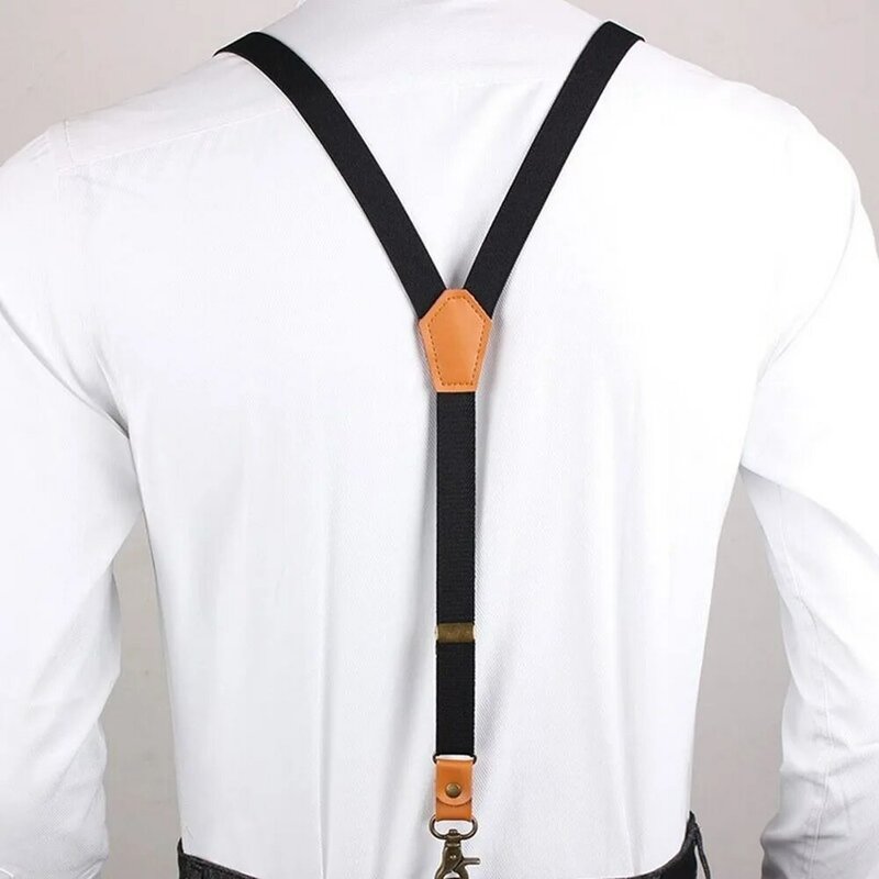Suspensórios para homens, tiras de cor sólida, 3 ganchos, clipe de gravata, calças penduradas, clipes ajustáveis, suspensórios