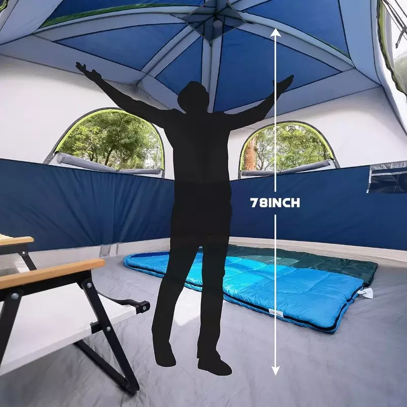 Waterproof Double Layer Família Camping Tent, Windproof Tendas, 1 Mesh Door, 5 grandes janelas de malha, fácil configuração, 6 Pessoa