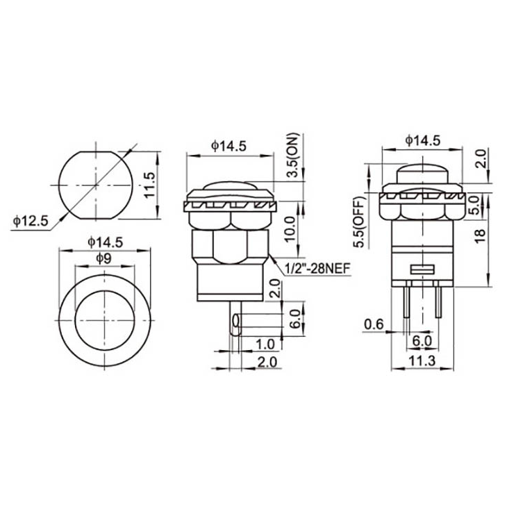 DS-428/427 Self-Locking / Momentary Pushbutton Switch 12mm Off-On Pushbutton 3A /125VAC 1.5A/250VAC