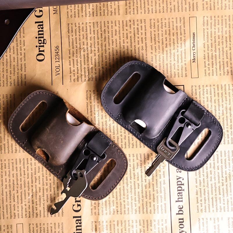 RIYAO Luxury Genuine Leather TWS Earphones Sheath For Apple Airpods Waist Belt Holder Wireless Earphone Case with Key Chain Hook