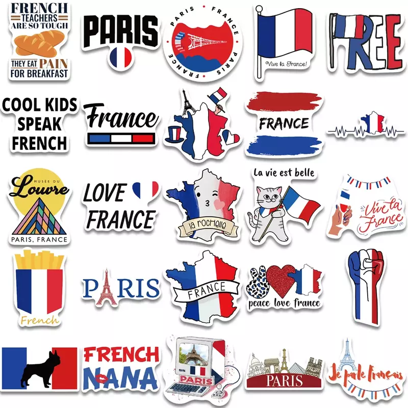ملصقات عناصر السفر في فرنسا ، شارات جرافيتي ، مناسبة للحقائب ، لابتوب ، هاتف محمول ، جيتار ، كوب ماء ، لوح تزلج ، 50 *