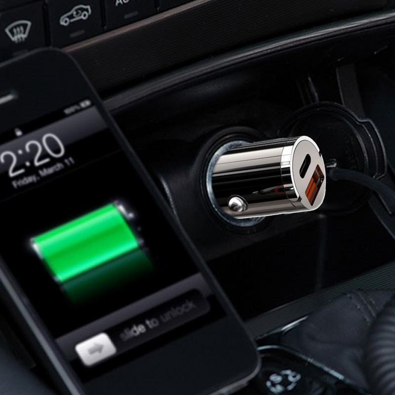Cargador USB tipo C para encendedor de coche, adaptador pequeño con protección contra sobrecorriente, de Metal, 30W