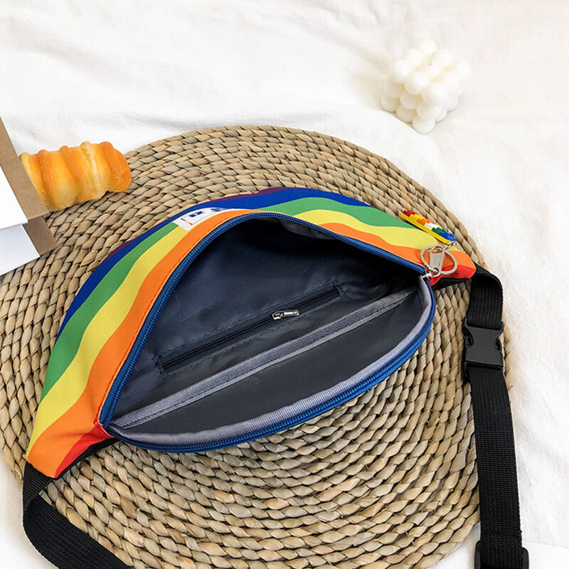 Tas Pinggang wanita, tas pinggang wanita motif pelangi, tali kasual sederhana portabel warna-warni untuk liburan akhir pekan