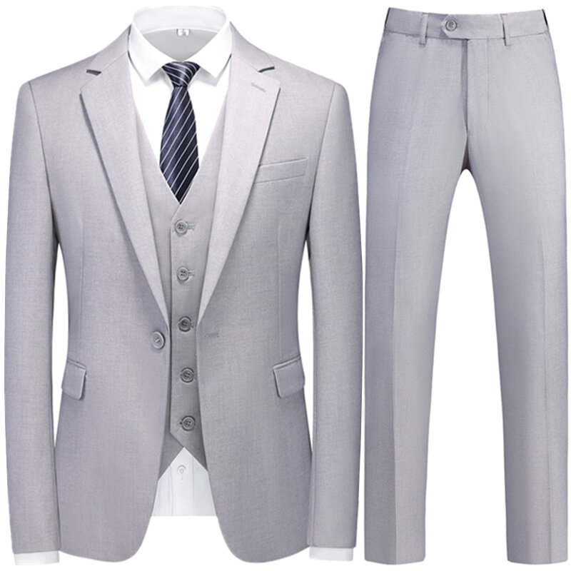 Новинка 2023, модный мужской деловой облегающий однотонный костюм из бутика, мужское приталенное платье с двойным разрезом, блейзеры, куртка, брюки, жилет