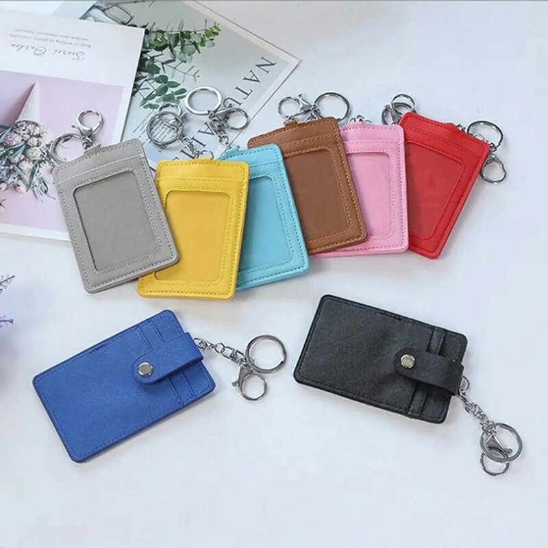 Unisex Leather Credit Card Holder with Key Chain PU Slim Wallet Cellphones Large Capacity Card Case Bus Cards Cover Case