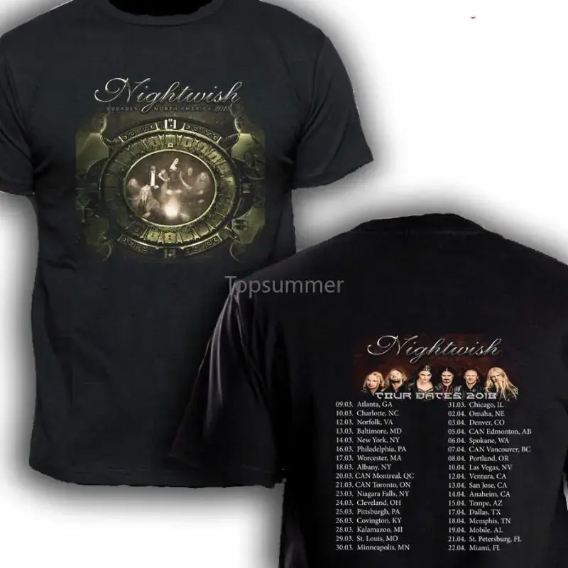T-shirt Nightwish Decades, Dates de la tournée, T-shirt design prohibe, Taille S à 5XL, 2018
