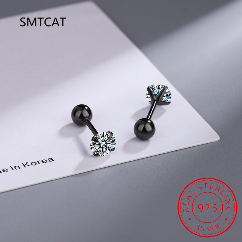 Moissanite Stud Earrings 18K White Gold Plated Sterling Silver D VVS1 Round Cut Lab Diamond Screw Ear Studs For Women