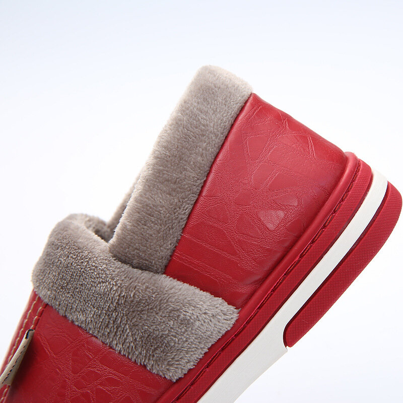 รองเท้าแตะผู้ชายไซส์ใหญ่50-51สำหรับฤดูหนาว, รองเท้ากันลื่นหนัง PU ให้ความอบอุ่นในบ้านกันน้ำ