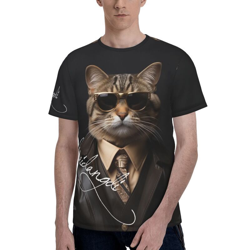 T-shirt stampata con motivo a gatto animale 3D da uomo Casual alla moda Street Top a maniche corte oversize, abbigliamento fresco e traspirante Y2K