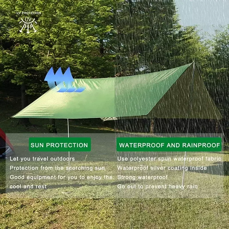 Hammock Berkemah Terpal Hujan Terbang, Tahan Air Tenda Tapak Penampungan Kanopi Kerai Kain Piknik Tikar untuk Luar Ruangan Tenda Mendaki Pantai