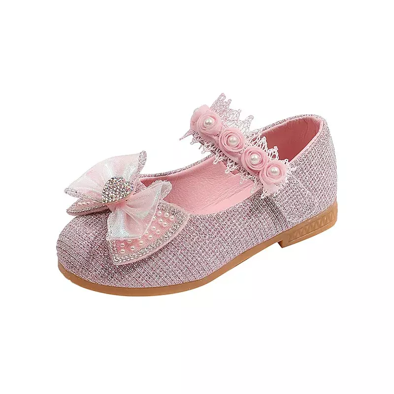 Sapato de couro com lantejoulas de pérola para meninas, princesa Mary Janes, sapato infantil, estilo coreano, primavera e outono, J163