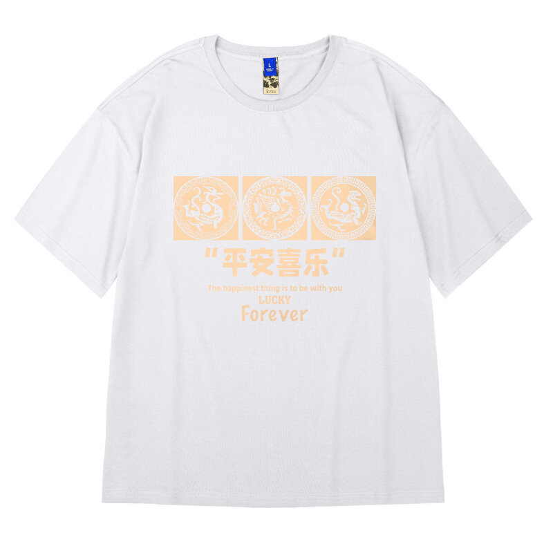 Camisetas con estampado de Dragón de la suerte para Hombre, ropa de calle de gran tamaño, Hip Hop, de algodón, Y2K
