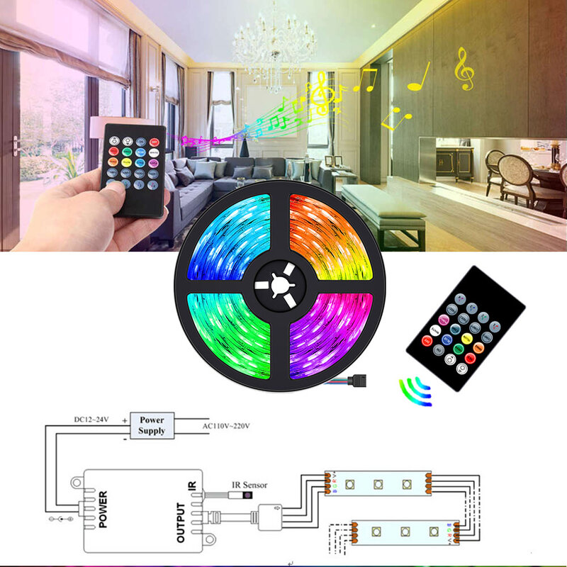 Wi-Fi付きの防水性と柔軟性のあるLEDストリップライト,RGB,寝室のテレビのバックライト,5m,10m,15m,dc12v,2835