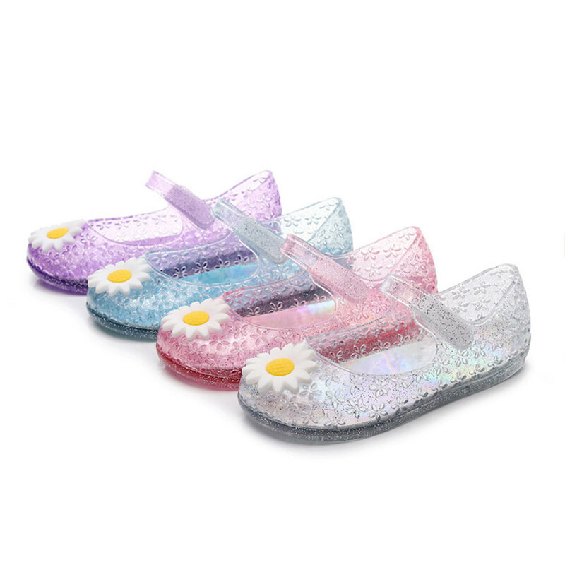 Zapatos de gelatina para niños, sandalias de princesa, flores dulces, zapatos huecos transpirables para bebés, zapatillas para niños pequeños, 2024