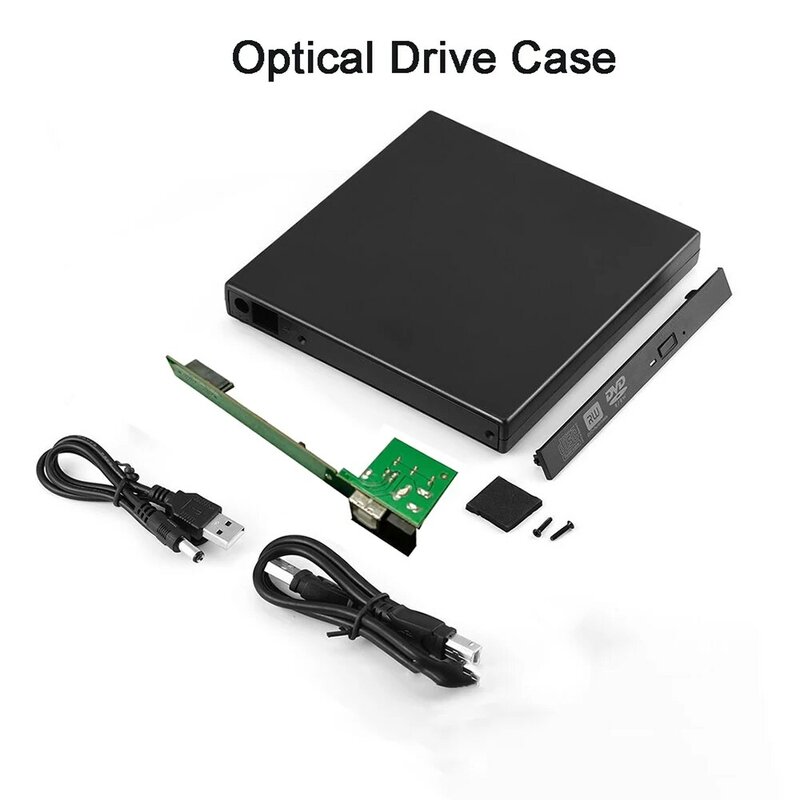 Discos ópticos externos Gabinete, SATA para USB Caso Externo para Notebook Laptop, DVD Drive sem Drive, USB 2.0, 12.7mm