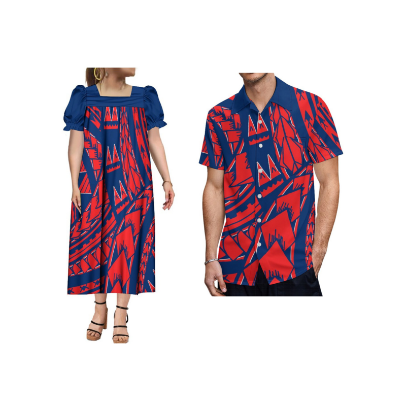2024 polinezyjski nadruk koszula męska spersonalizowany MUMU Hawaii luźna damska długa sukienka Samoa koszula męska