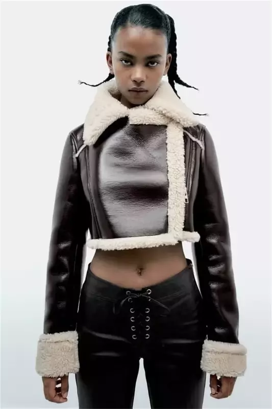 Winter Leather Women Suit Jacket Female Hot Girl Street Wear Warm Thick Short Lambswool Coat Clothing