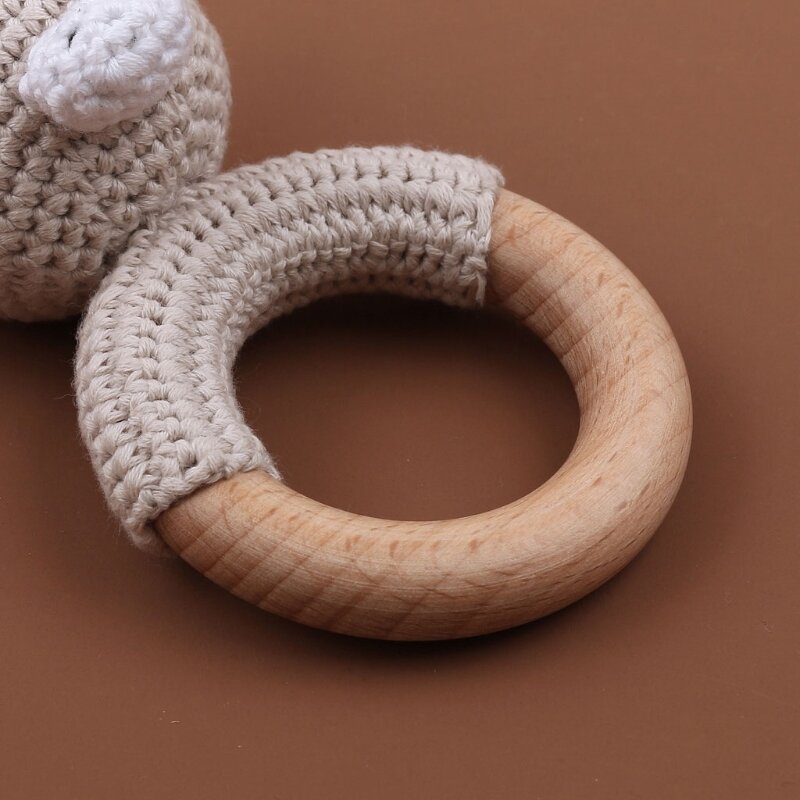 Mordedor de madeira para bebê, brinquedo móvel, berço, anel, crochê, chocalho, chupeta
