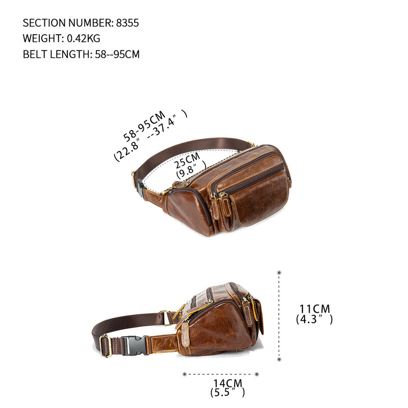 Leather Belt Waist Bag Men's Fanny Pack Hip Bags Outdoor Sports Running Hinking Cycling for Wallet Money Phone