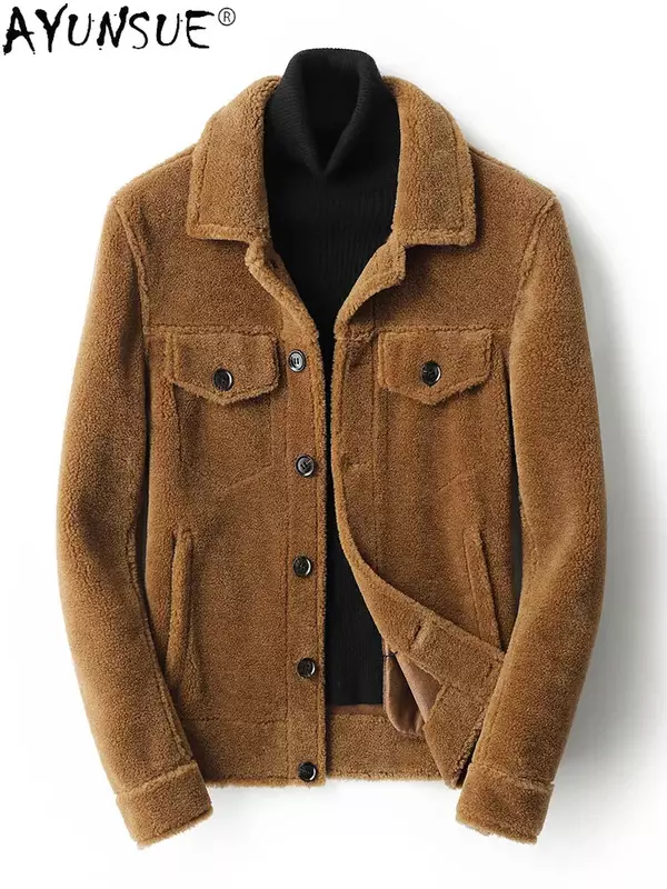 AYUNSUE kurtka zimowa mężczyźni 2020 odzież męska krótki 100% płaszcz futrzany wełniany męskie zamszowe kurtki męskie Chaqueta De Los Hombres LXR799