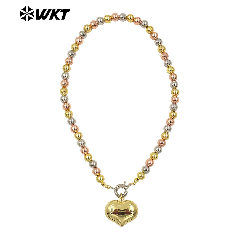 WT-JFN10 kalung unik modis tiga warna baja Titanium perak emas 18K dengan liontin berbentuk hati dengan pakaian polos