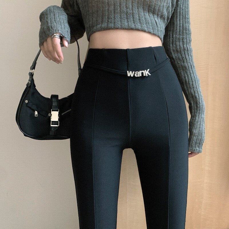 Black split casual pants: Women's summer short, versatile, sagging, high waist, slim, micro horn pants, pants