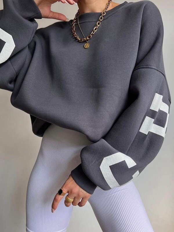 Combhasaki damskie Y2K Grunge luźne bluzy z nadrukiem literowym luźne bluzki z długim rękawem jesienna bluza z kapturem Streetwear