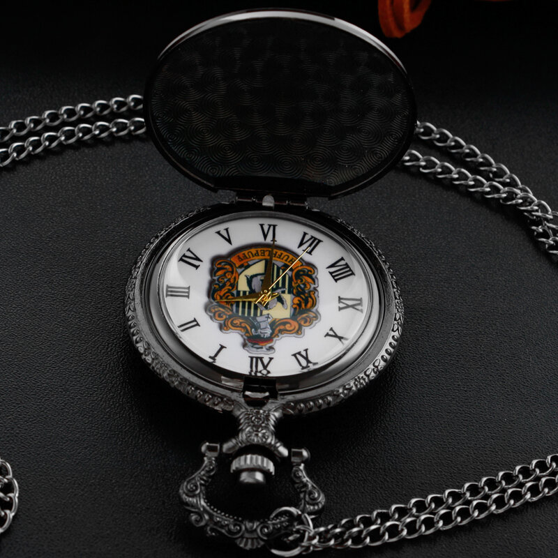 New Black Deer Shield Badge Quartz Pocket Watch Retro Fashion Charm Silver Bag FOB Watch Kalung Pendant dengan Rantai Hadiah