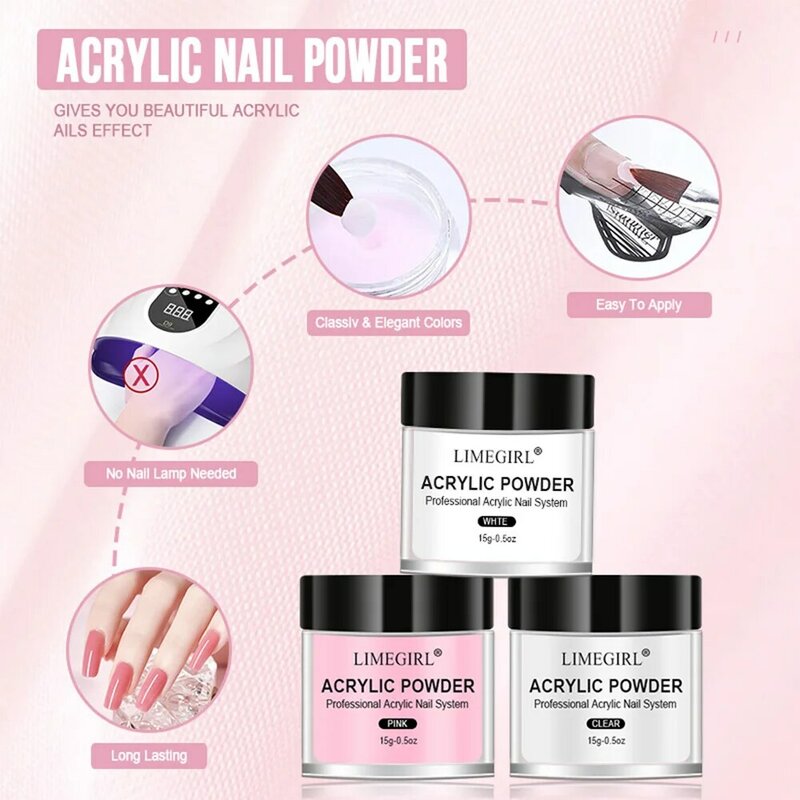 Nail Acrylic Powder and Liquid Monomer Set Pink White Clear Acrylic Nail Kit for Nails Extension Mold Gel Professional Tool