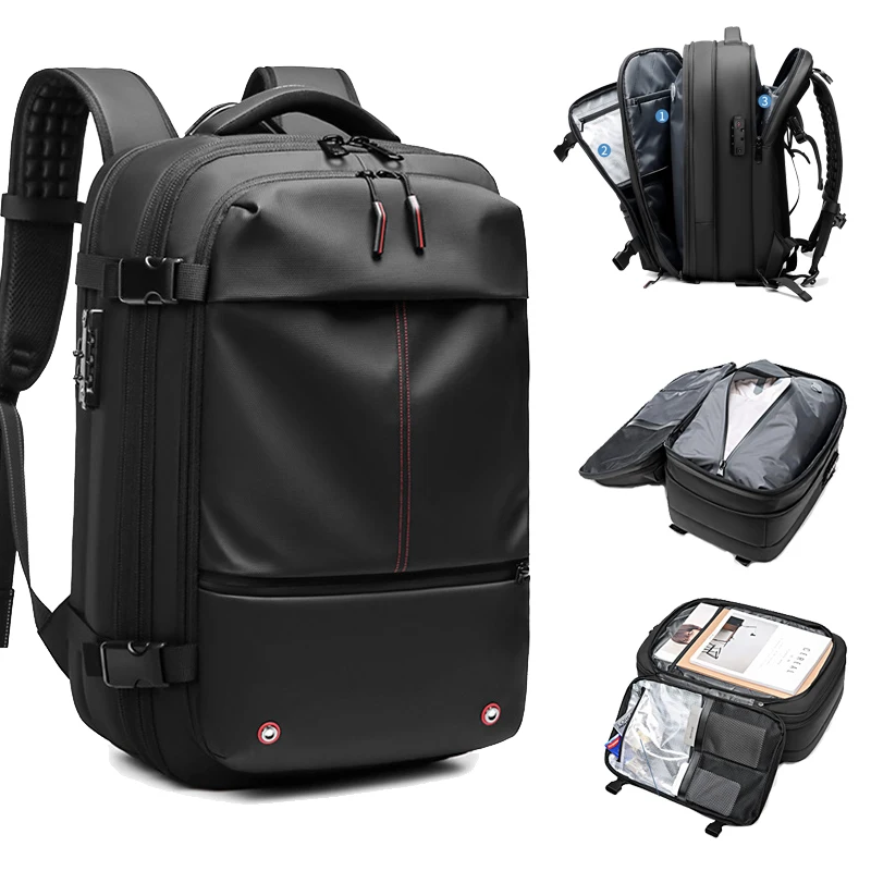 Mochila expansível de viagem por compressão a vácuo, mochilas para laptop masculinas, grande capacidade, bolso para sapatos, negócios, negócios