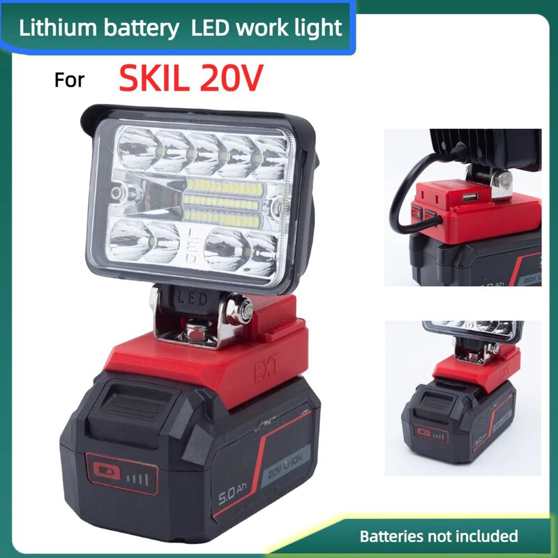 Luz de trabajo LED con batería de litio para SKIL, Luz Portátil para exteriores alimentada por batería de 20V con USB (batería no incluida)