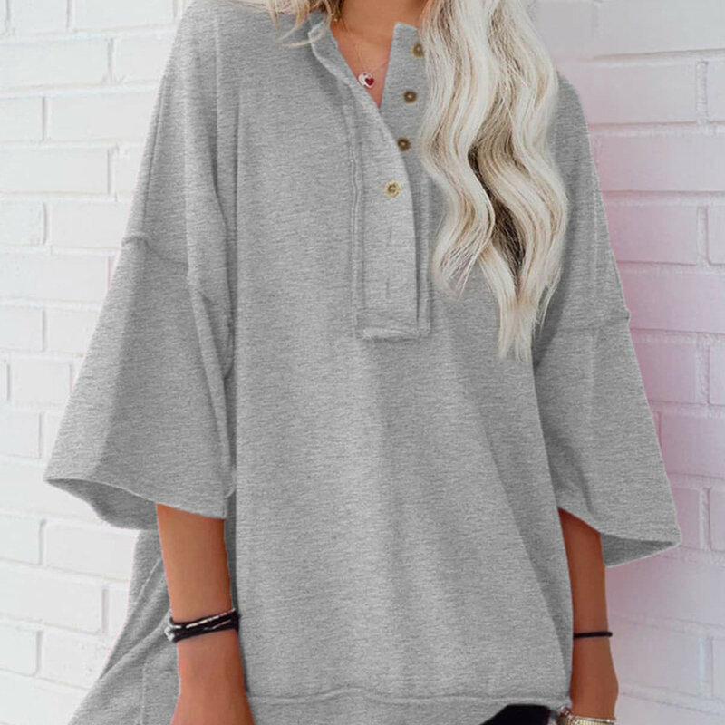 Summer Women Short Sleeve Sweatshirts Harajuku Plus Size T Shirt Fashion Solid Color Female Button Down Collar Loose Pullovers
