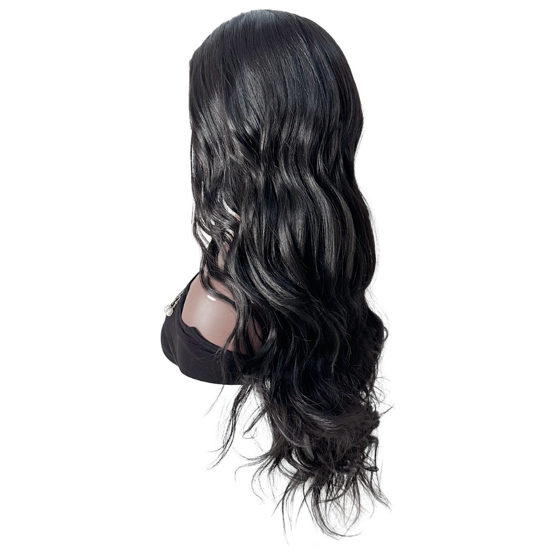 Wig rambut sintetis Ombre dengan poni untuk wanita hitam Wig gaya rambut bergelombang panjang serat tahan panas bagian samping