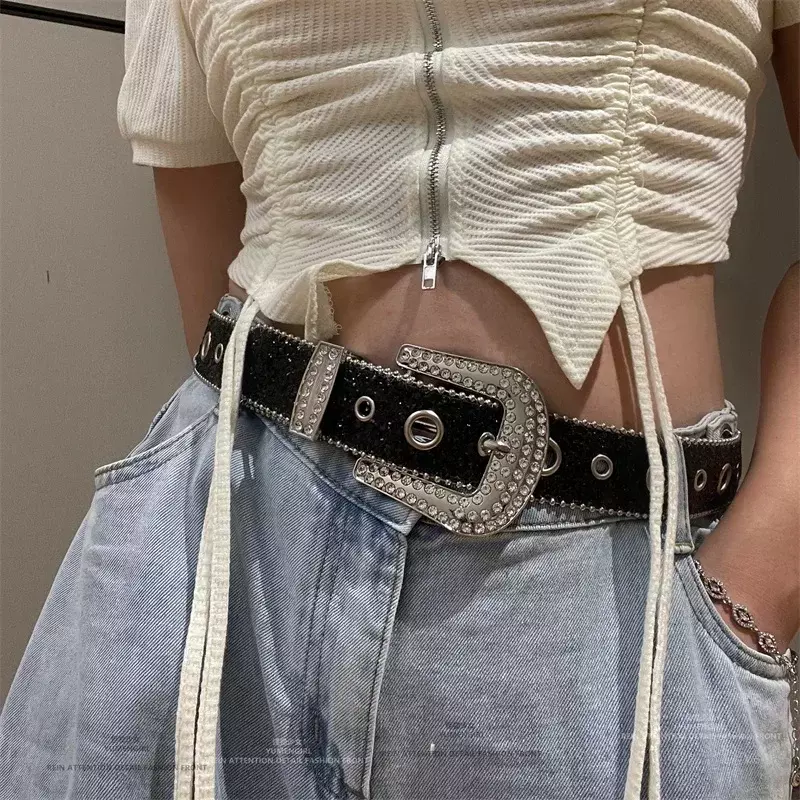 Full Rhinestone Belts For Women Men Fashion Diamond Bling PU Metal Buckle Pin Waist Belt Leisure Dress Jeans Wild Waistband