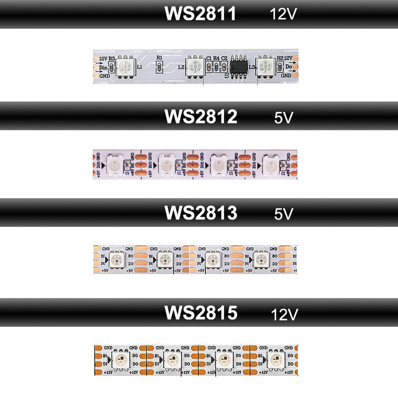 RGBIC 픽셀 LED 스트립 조명, 개별 주소 지정 가능, 테이프 조명, WS2812B, WS2811, WS2813, WS2815, 30, 60, 144LED/m, WS2812, IP30, 65/67