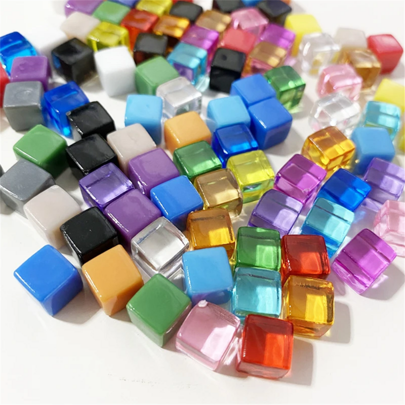 Cubo de esquina cuadrado transparente de 8mm, dados de Color sólido, pieza de Ajedrez de ángulo recto para juego de mesa, 100 unids/set