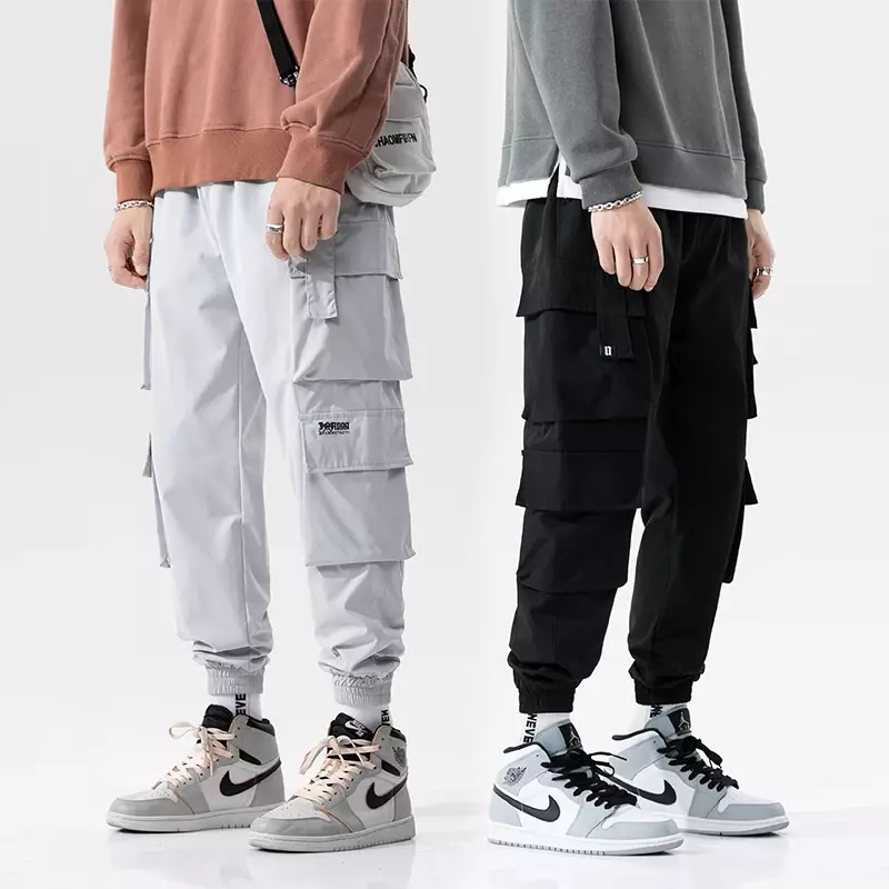 2024 New Hip Hop Joggers Cargo Pants Men Harem Pants Multi-Pocket Ribbons Man Sweatpants Streetwear Casual Mens Pants S-5XL