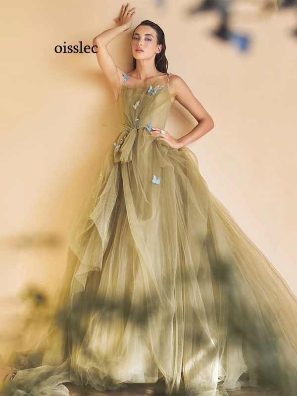Oisslec sukienka wieczorowa motylkowa aplikacje sukienka na studniówkę Flods Fromal Dress falbany gwiazdy sukienki tiulowe suknia wieczorowa personalizacja