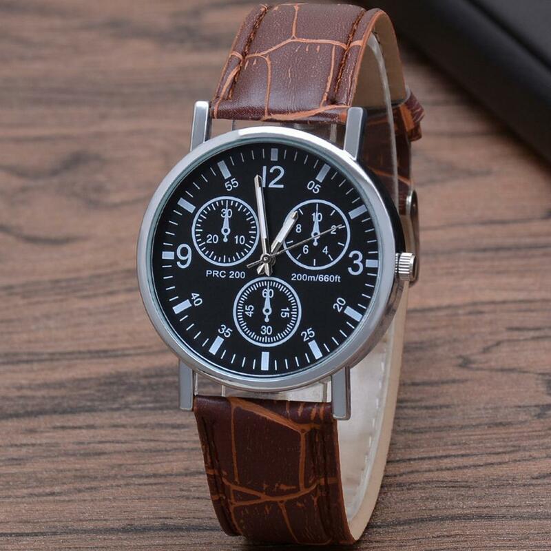 Men Quartz Watch Round Dial Men Watch Elegant Quartz Watch Adjustable Faux Leather Strap High Accuracy Casual Men Wristwatch