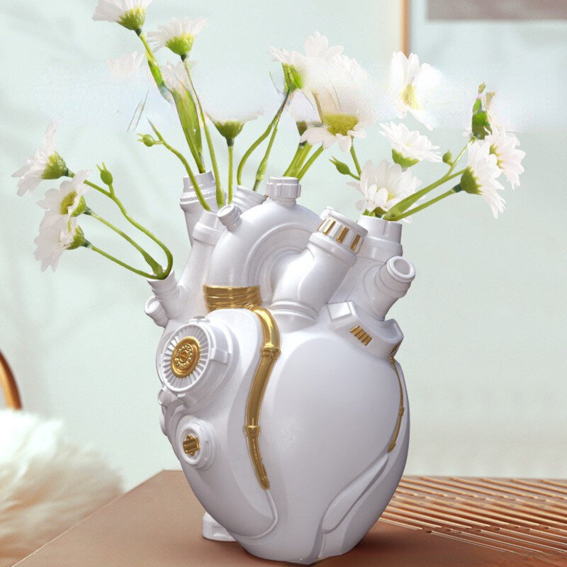 Cyberpunk-jarrón de corazón, contenedor de resina para flores, escultura corporal, adornos de decoración para el hogar, artesanía, regalos